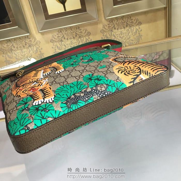 GUCCI 古馳男包 新款 406408 pvc刺繡 老虎圖案 高級人造革 Gucci男士單肩斜挎包